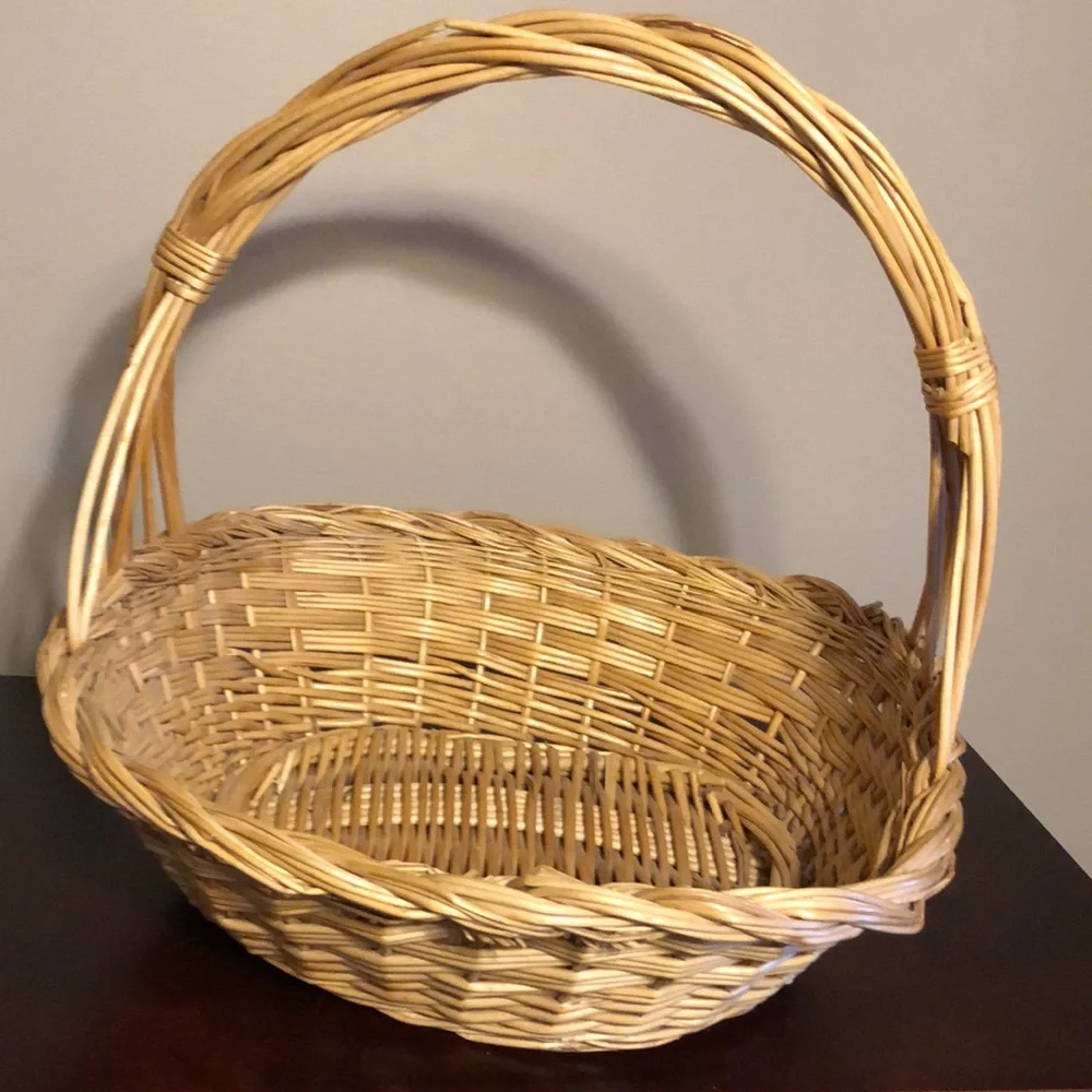 Vintage Estate Handmade Tweed Fabric Stuffed Hen + Wicker Basket